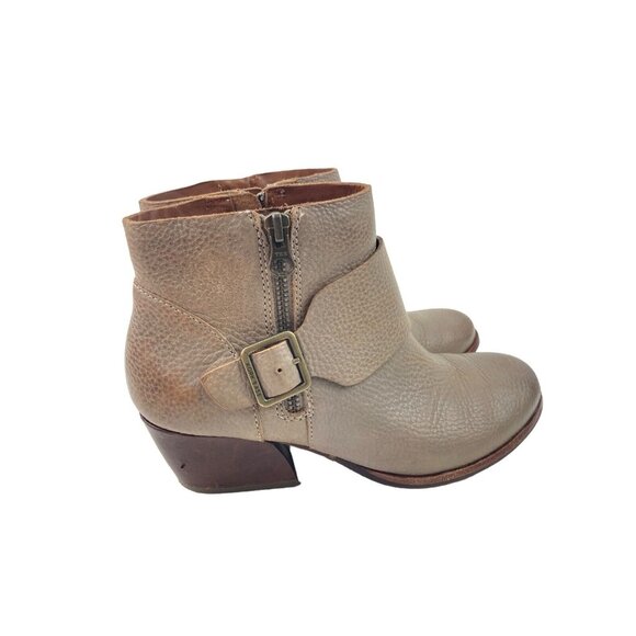 *Kork-Ease Isa Taupe Leather Booties Womens Size 6.5 Moto Buckle Zip Strap Boots - Picture 4 of 16
